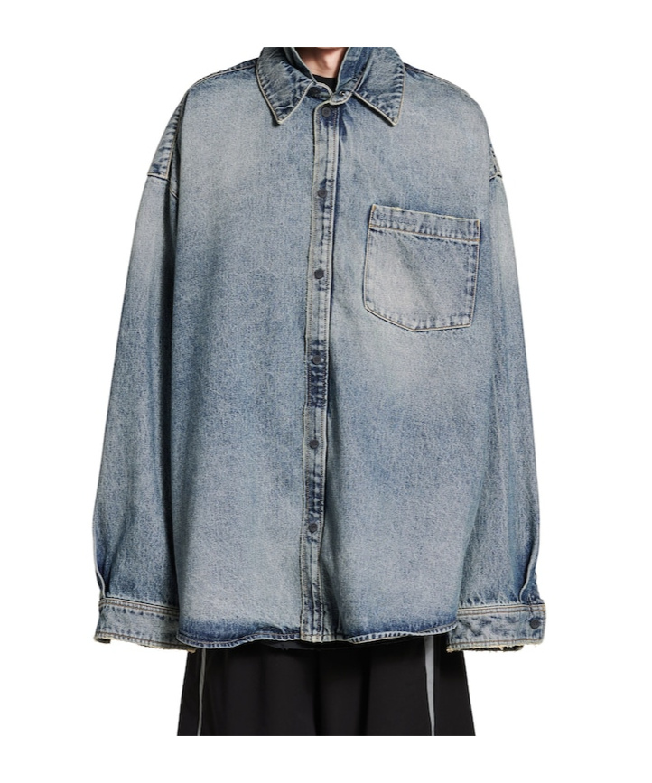 Balenciaga Shirt Hooded Denim Coat In Gray