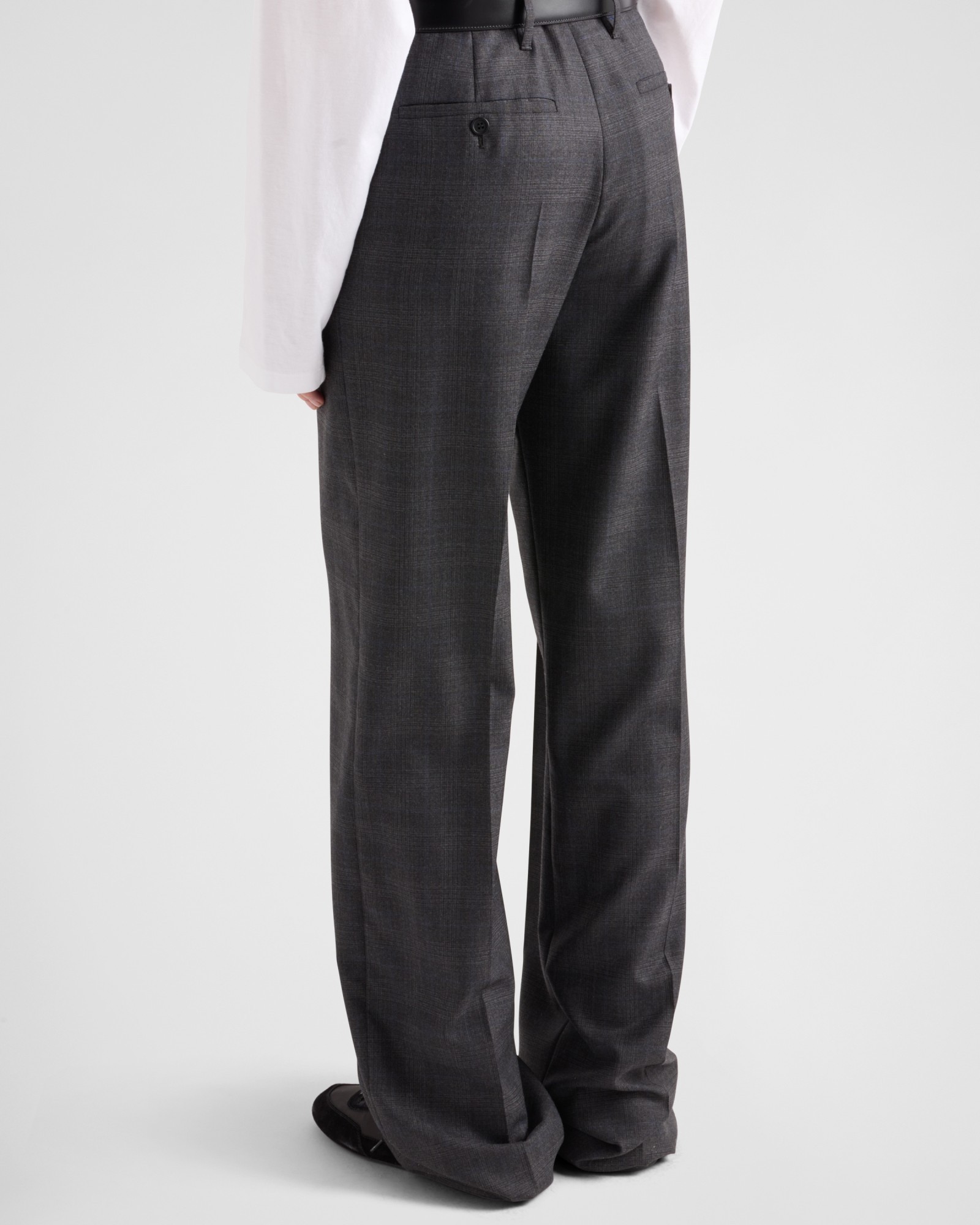 Prada Fantasia 130s Plaid Straight Leg Wool Pants In Gray