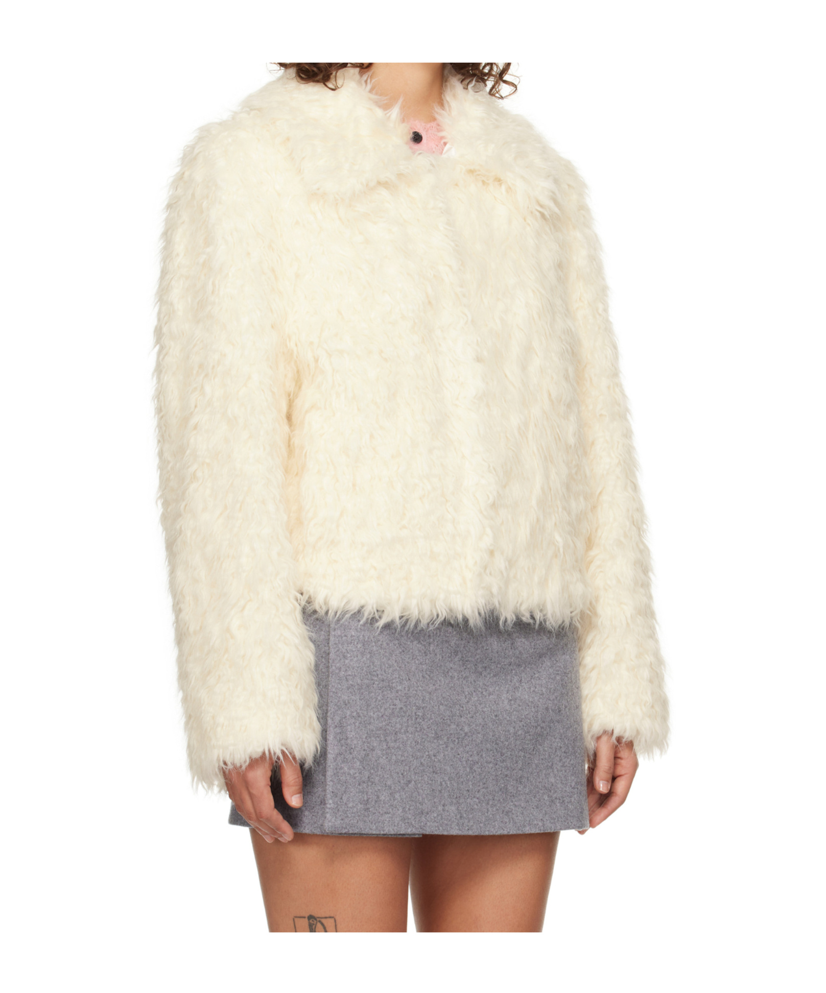 Msgm Off-white Hook-eye Faux-fur Jacket In White