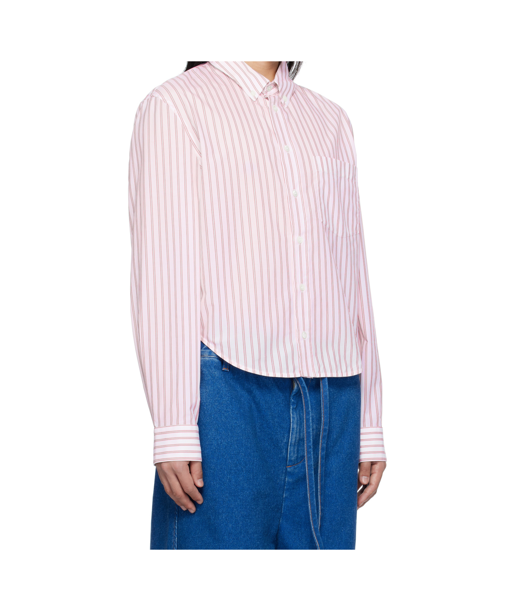 Marni Poplin Stripe Long Sleeve Shirt In White