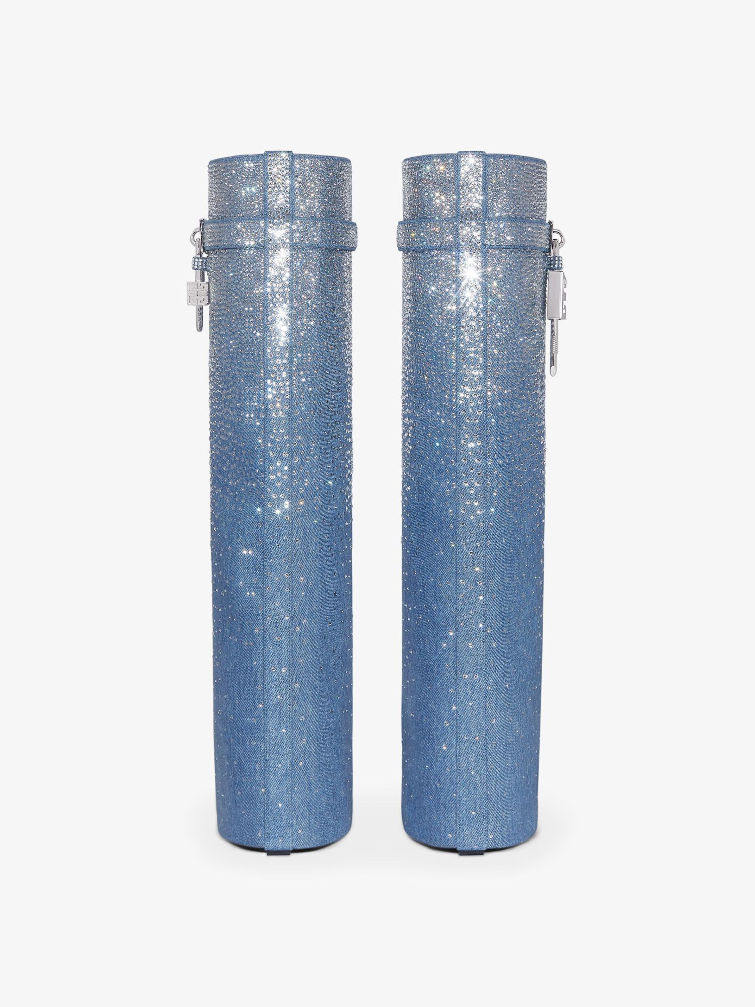 Shop Givenchy Shark Lock Boots In Denim With Strass In Medium Blue