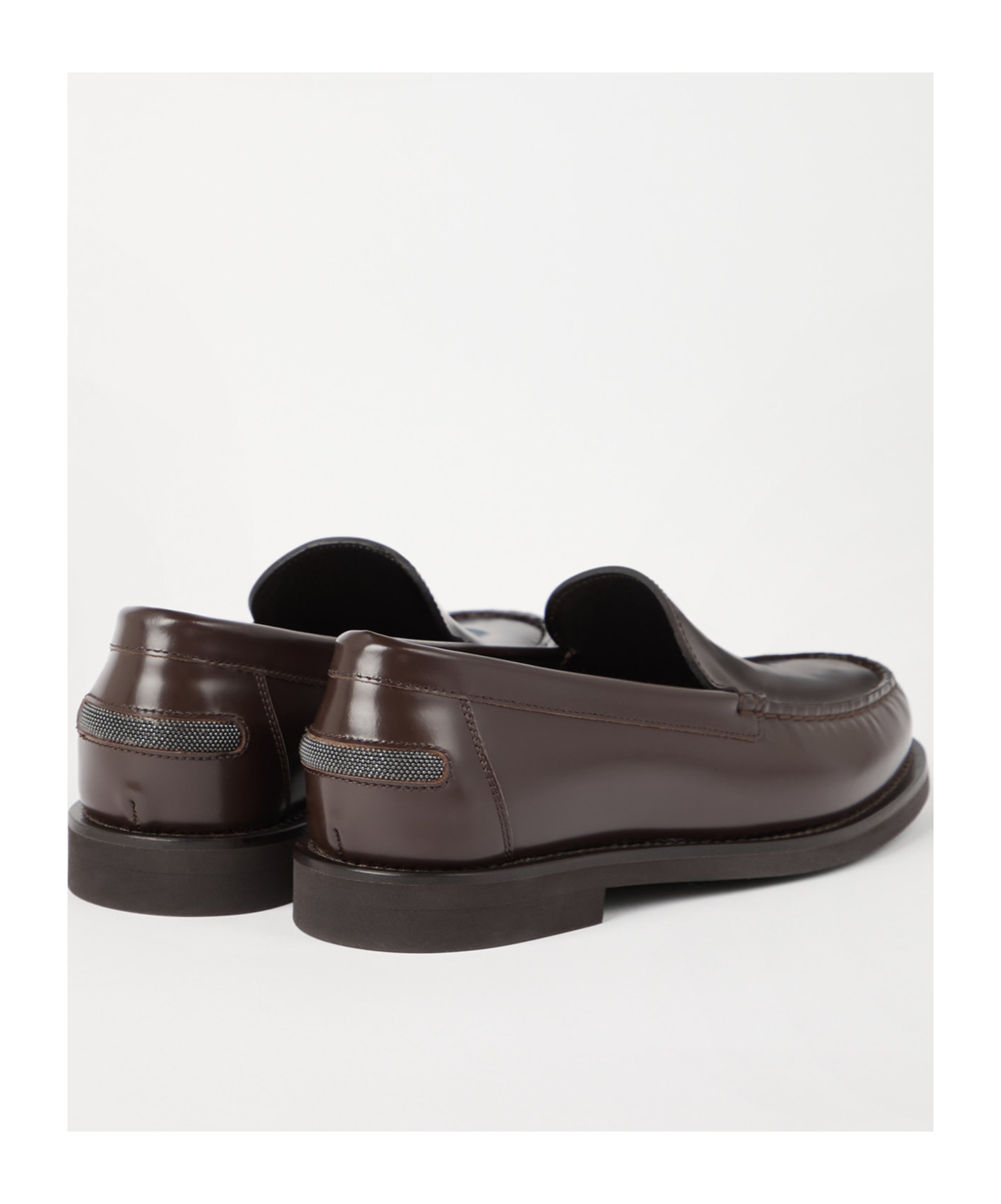 Brunello Cucinelli Round Toe Leather Loafers With Stitched Detailing In Black