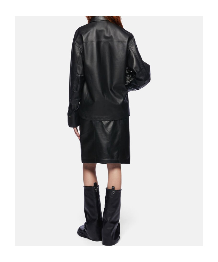 Attico Long-sleeved Leather Shirt In Black