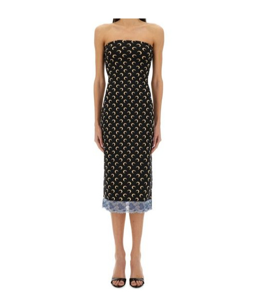 Marine Serre Crescent Moon Strapless Jersey Midi Dress In Black
