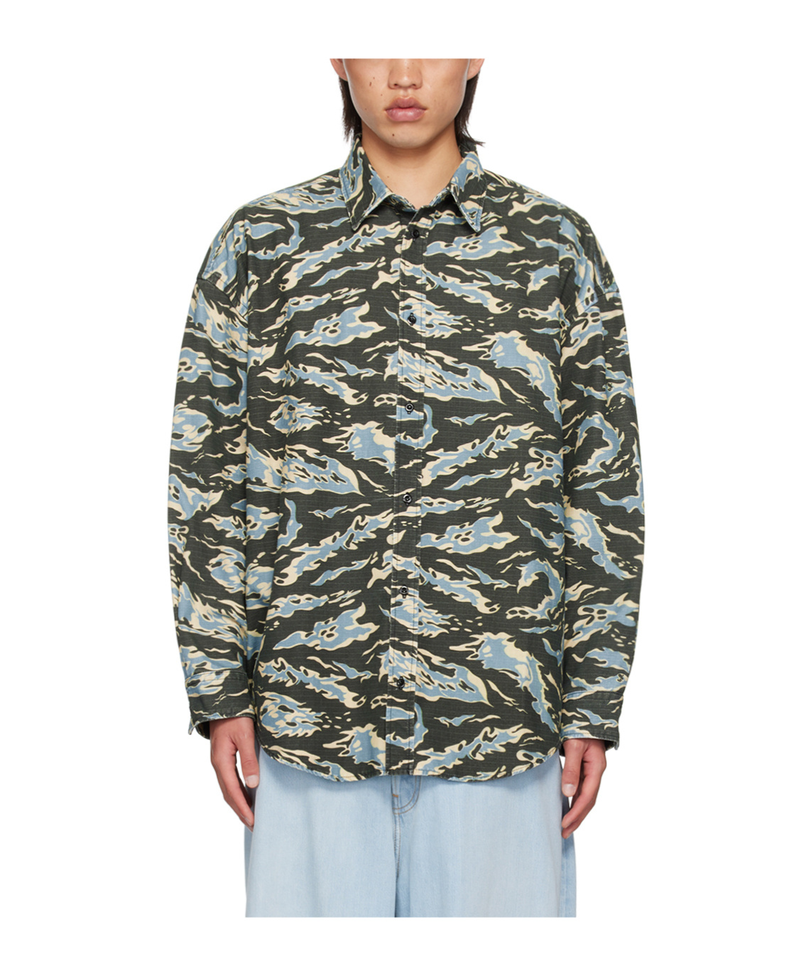 Acne Studios Abstract-pattern Organic-cotton Shirt In Black