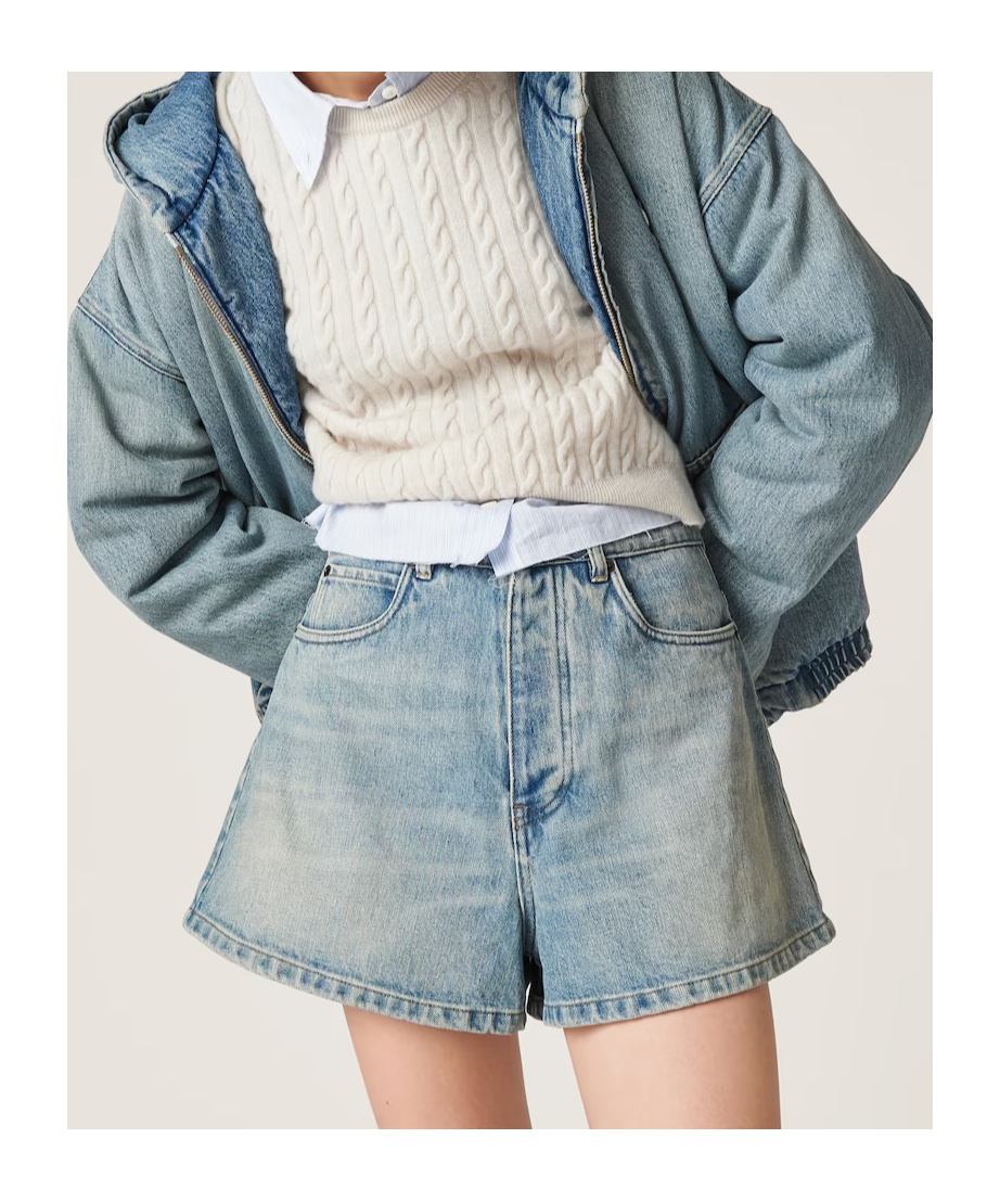 Miu Miu High-waisted Denim Shorts In Light Blue