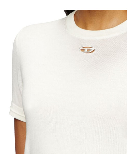 Diesel Women White T-shirt With Logo On The Front And Ribbed Design In Cotton Woman