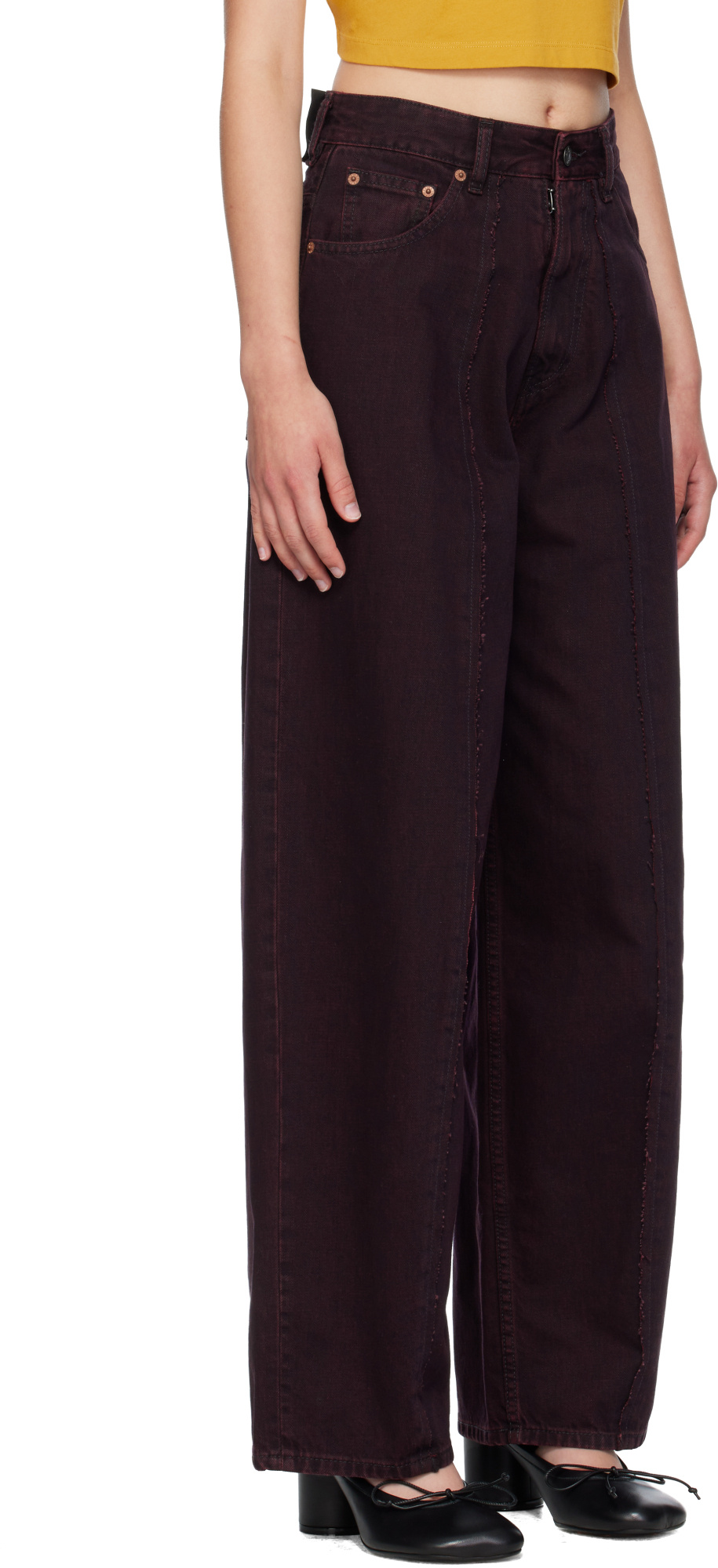 Mm6 Maison Margiela Burgundy Wide-leg Jeans In Black