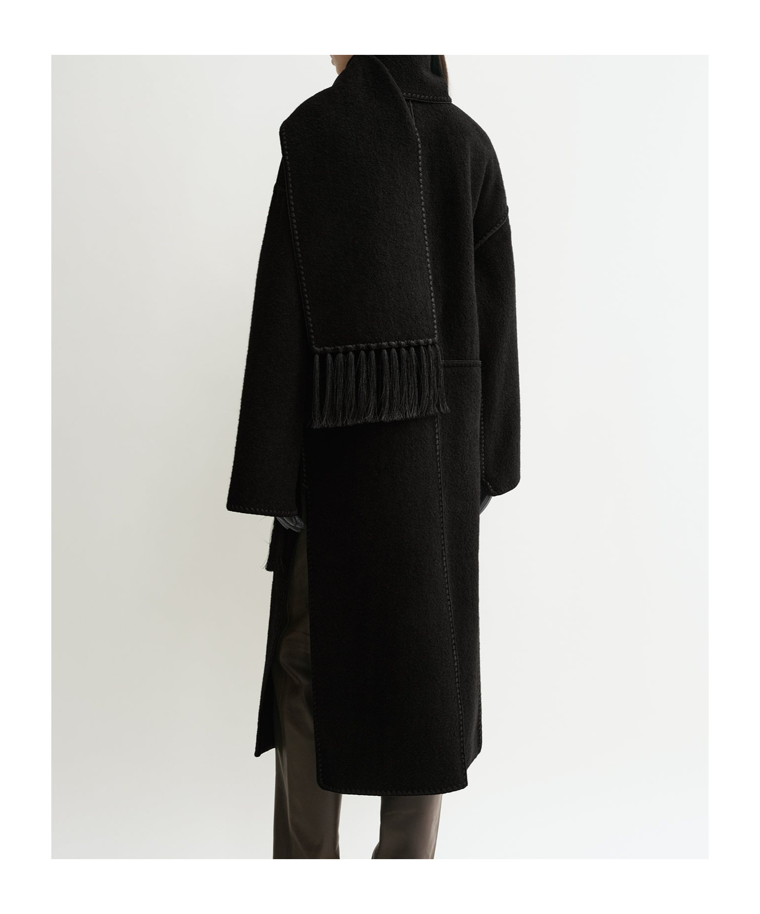 Shop Totême Embroidered Scarf Coat In Black