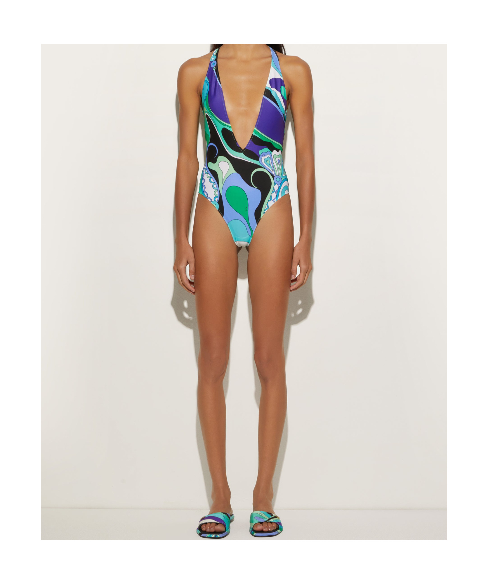 Emilio Pucci Pucci Pattern-printed One-piece Swimsuit In Blue