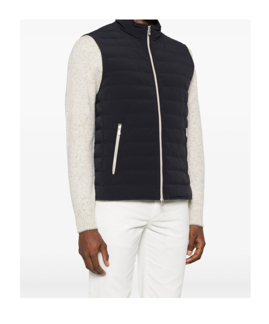 Brunello Cucinelli Dark Blue Nylon Down Jacket In Blue