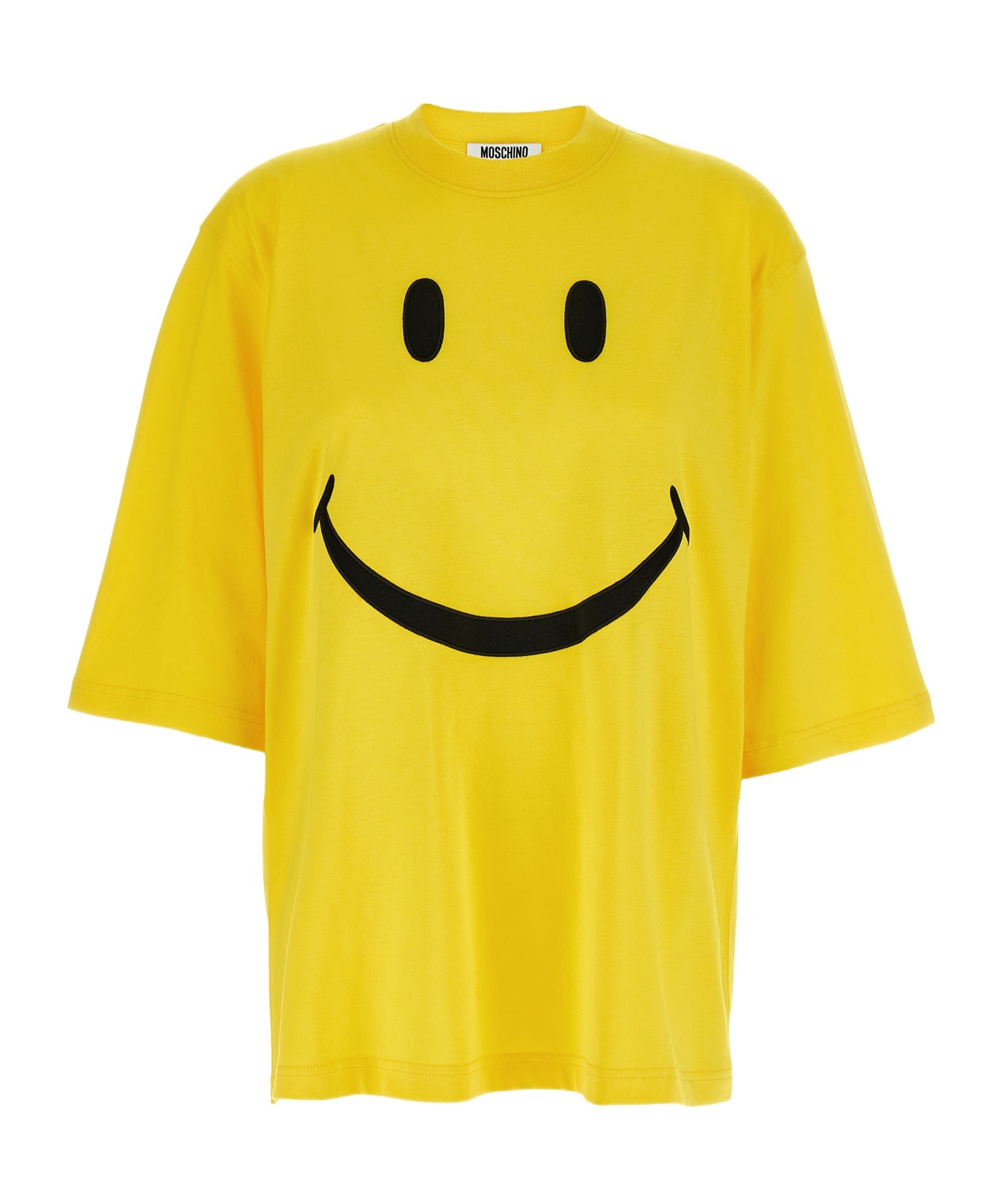 Moschino Smiley Face Graphic T-shirt In Bright Yellow Cotton In Yellow