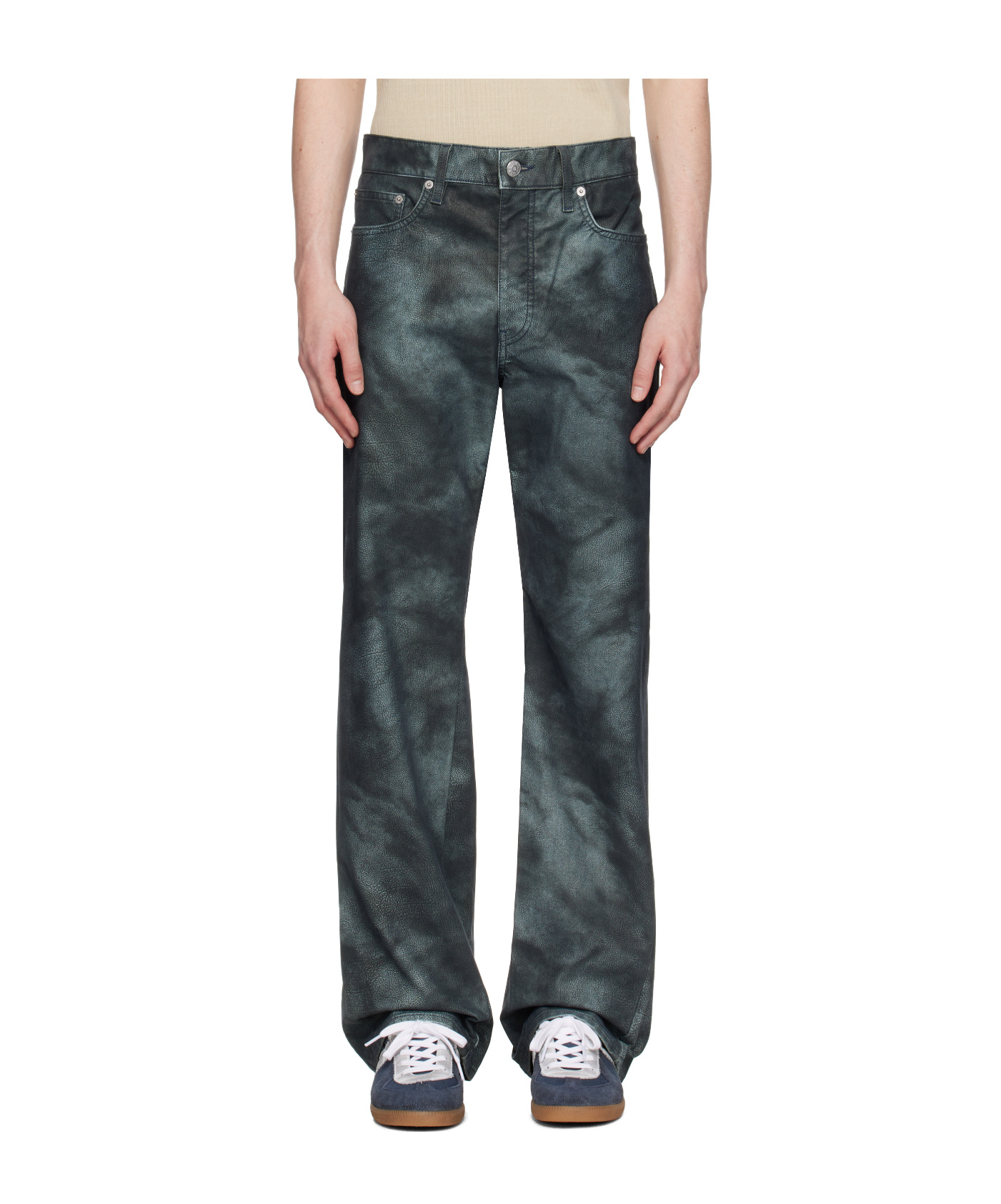 Sunflower Navy Straight Twist Faux-nubuck Trousers