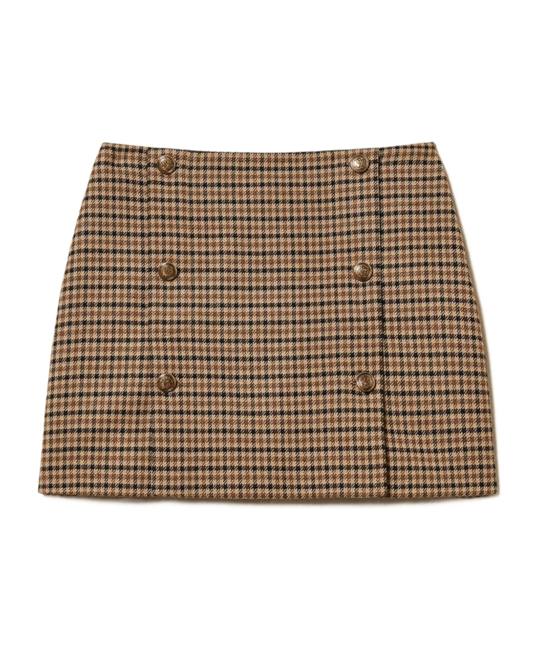 Twinset Checked Buttoned Mini Skirt In Brown