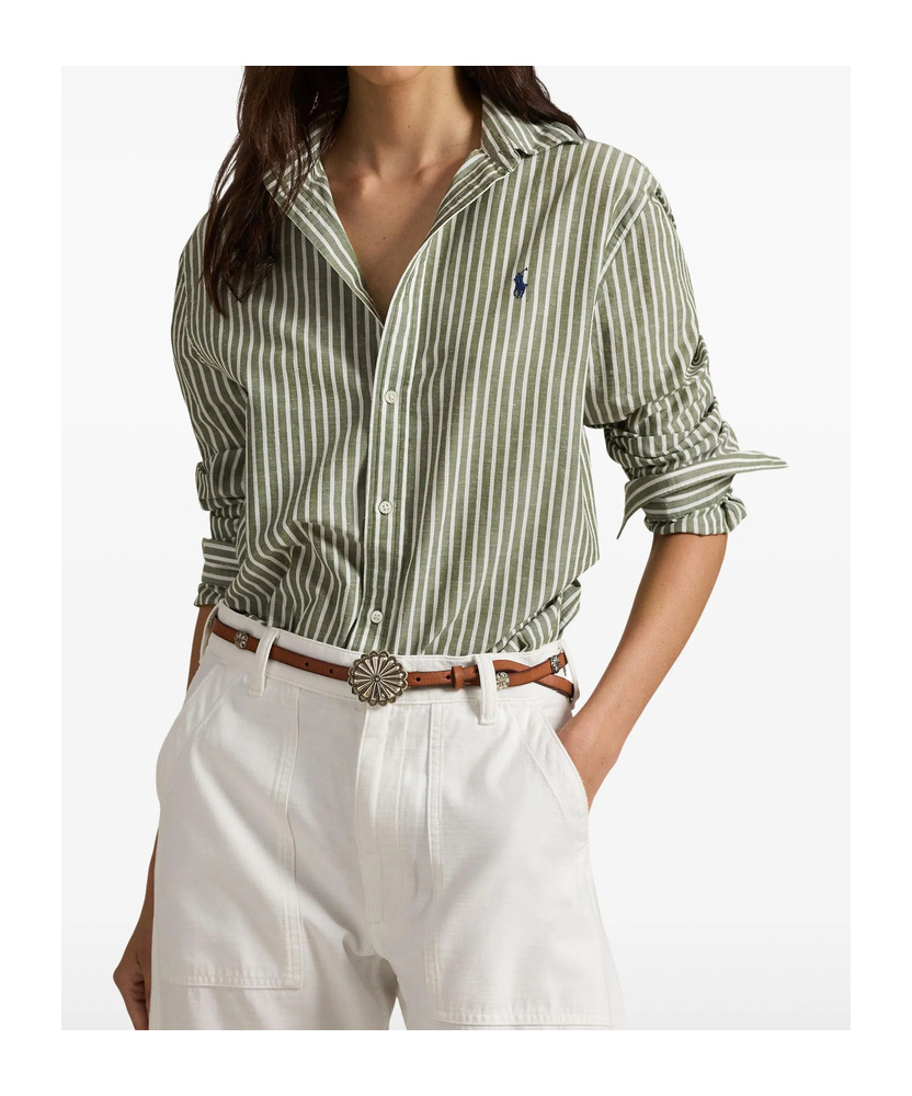 Polo Ralph Lauren Striped Long-sleeve Shirt In Green