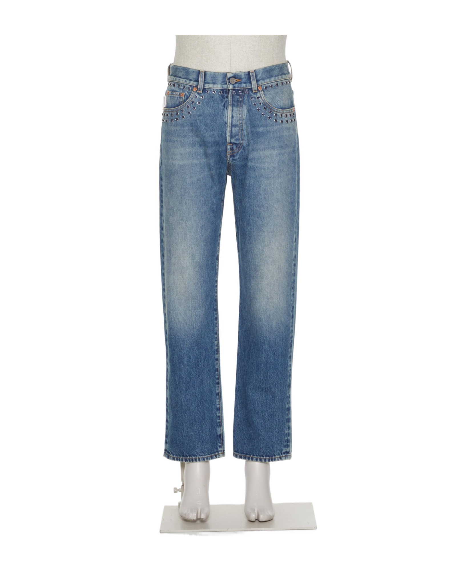 Valentino Convex Round Jewel-decorated Jeans In Blue