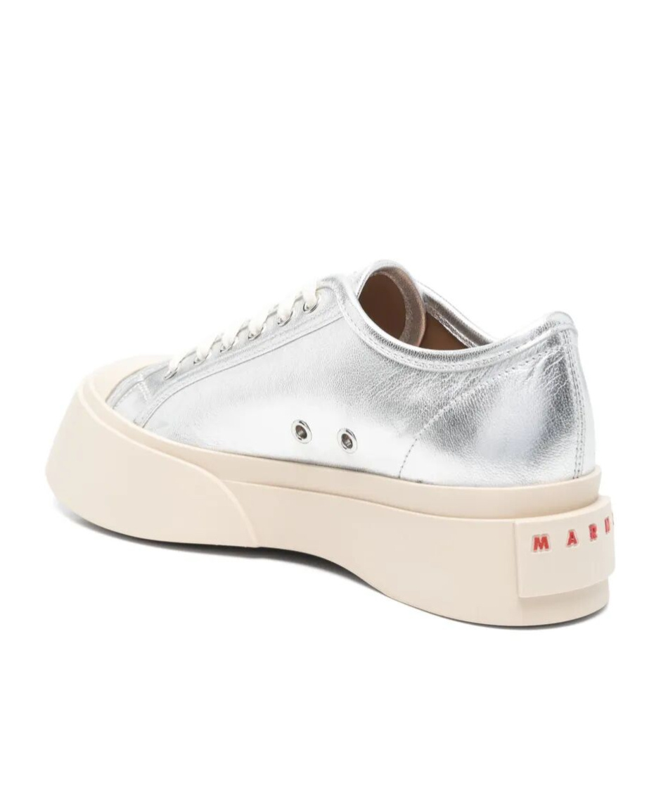 Marni Low-top Metallic Finish Sneakers With Rubber Sole In Silver