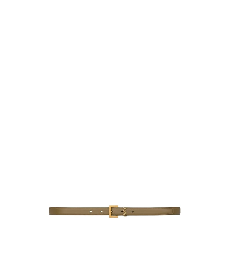 Saint Laurent Le Cassandre Narrow Smooth Leather Belt In Gold