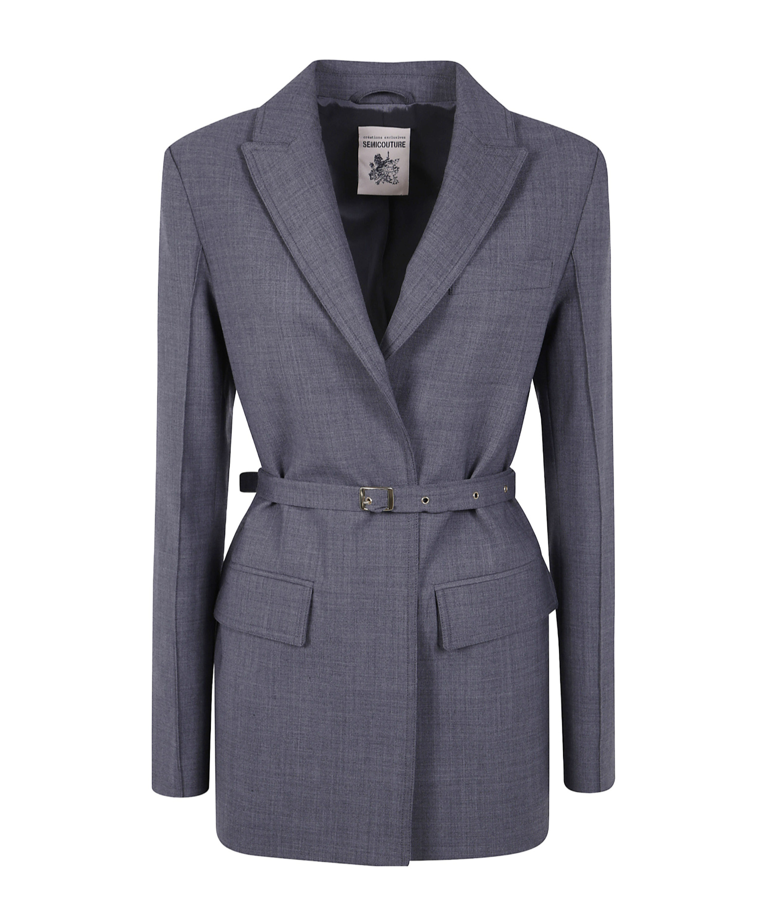 Semicouture Belted Notched-lapel Jacket In Gray
