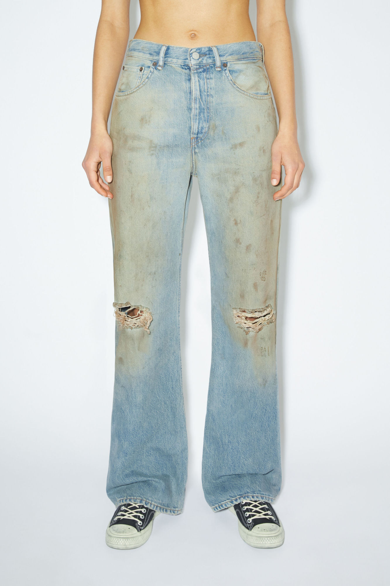 Acne Studios Ripped-detailing Wide-leg Jeans In Gray