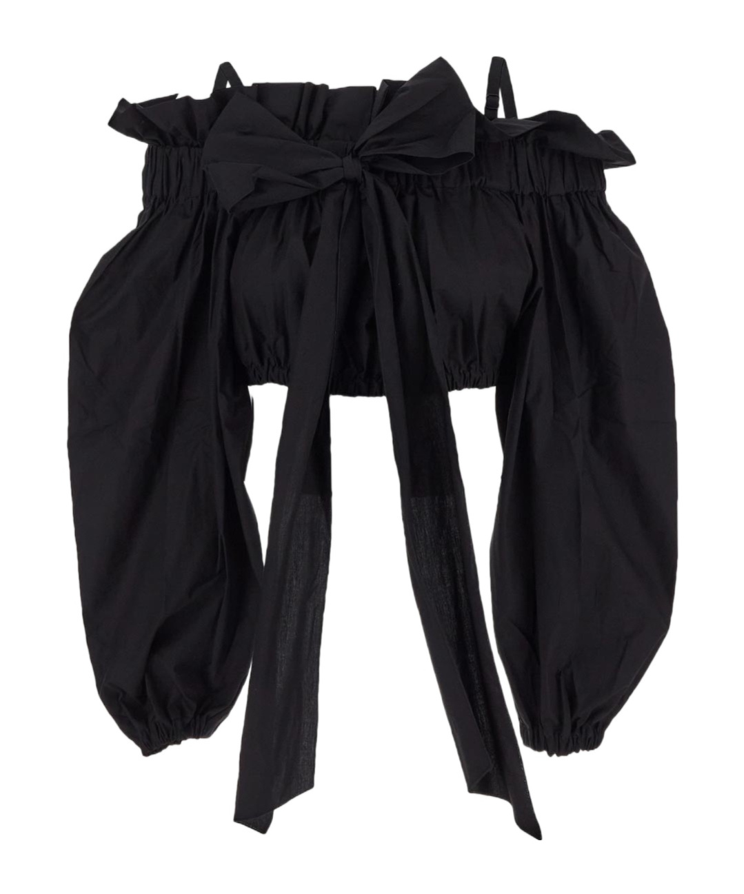 Patou Volume Cropped Poplin Shirt W/bow In Black