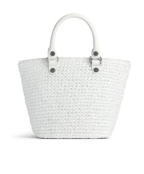 Balenciaga White Raffia Small Le Cagole Panier Handbag In White