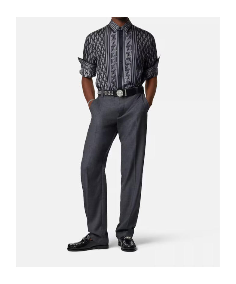 Versace Pattern-printed Long-sleeved Shirt In Black
