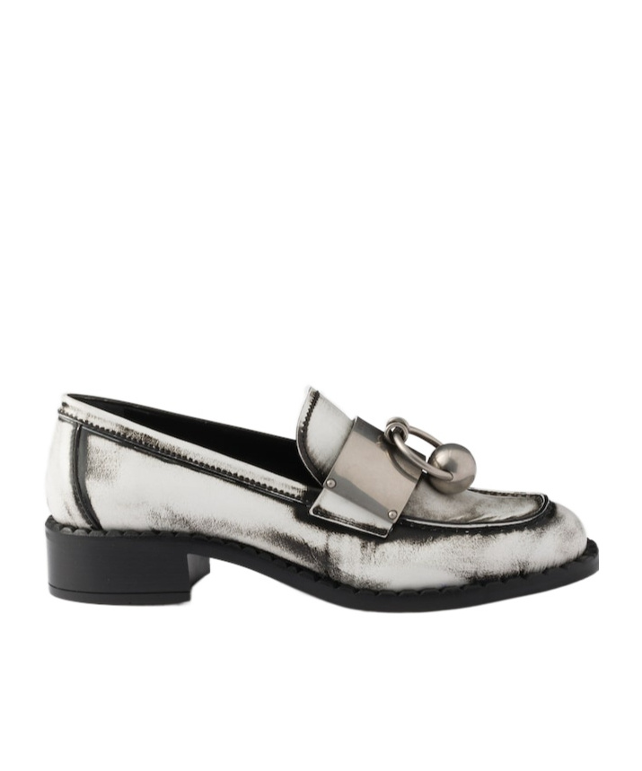 Shop Prada Brushed Leather Loafers With Metal Details In White