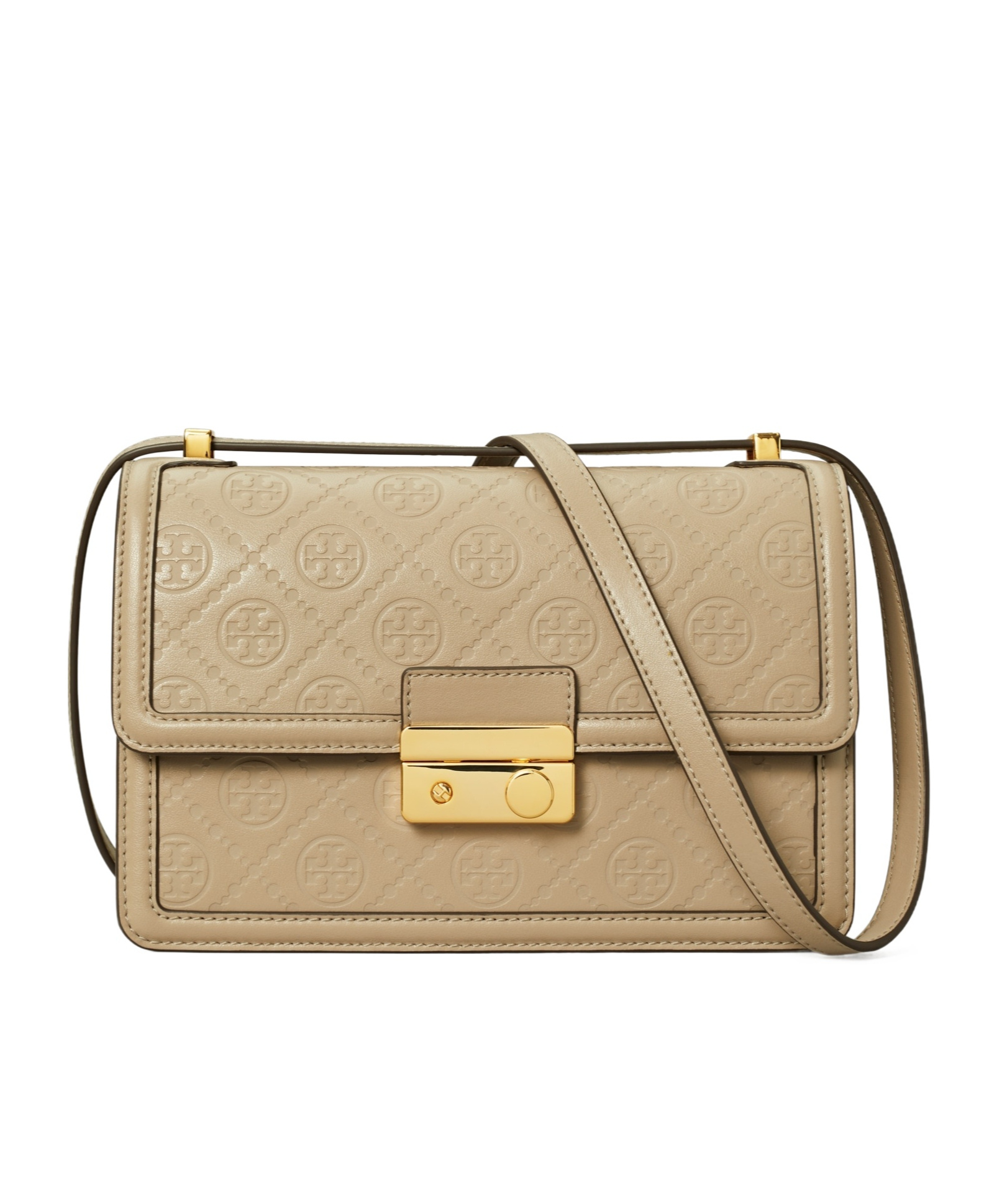 Tory Burch T Monogram Leather Shoulder Bag In Nude