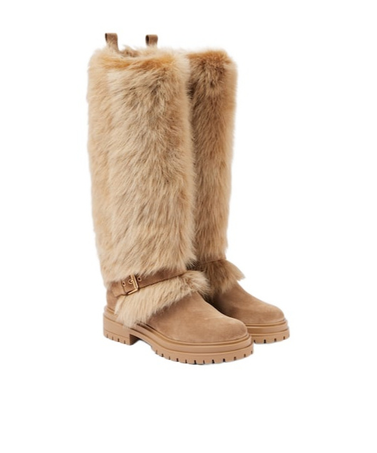 Gianvito Rossi Shearling-trimmed Suede Knee-high Boots In Brown