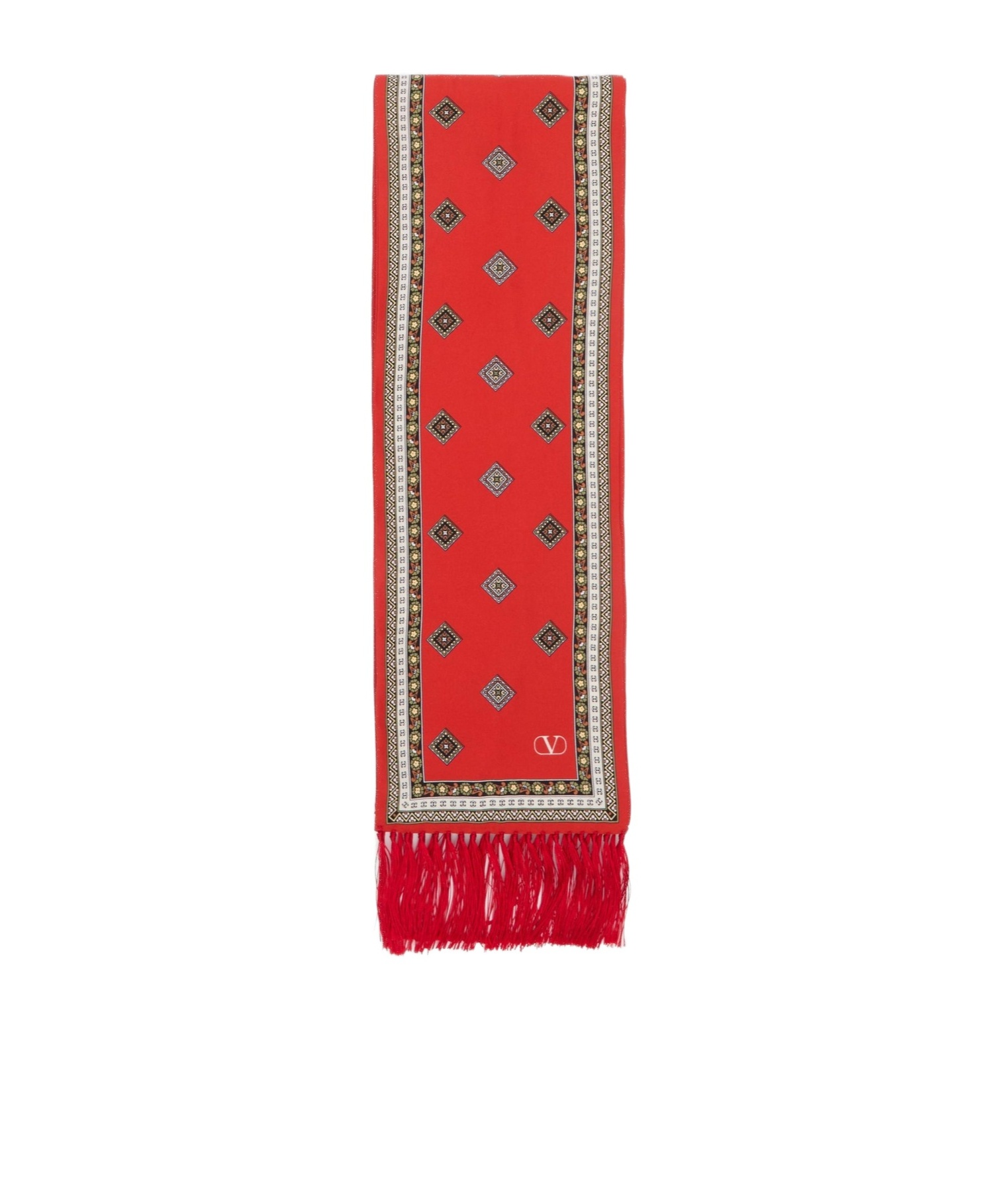 Valentino Garavani Chamber Silk Bandeau Scarf With Fringe In Red