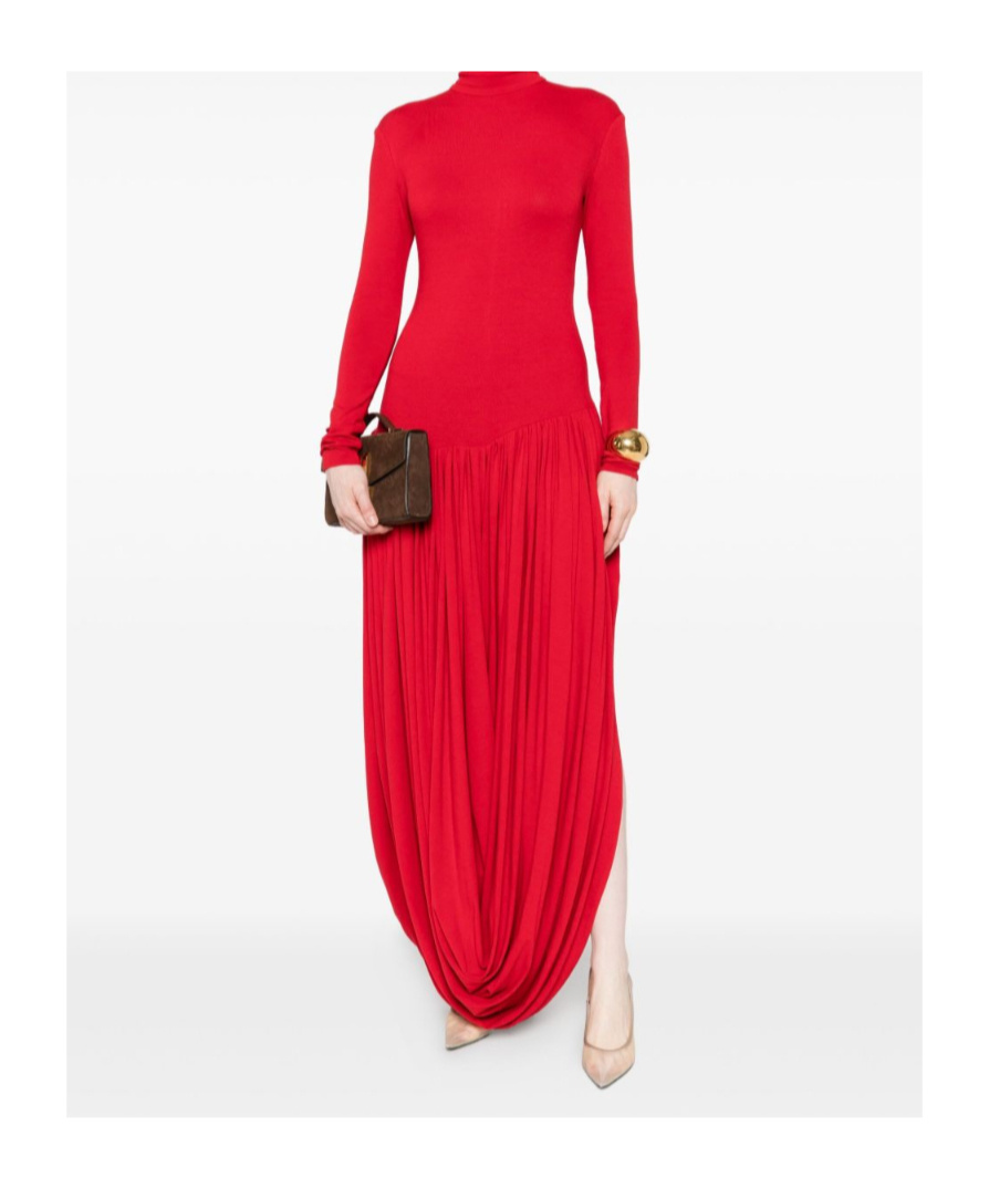 Magda Butrym High-neck Pleated Dress In Red