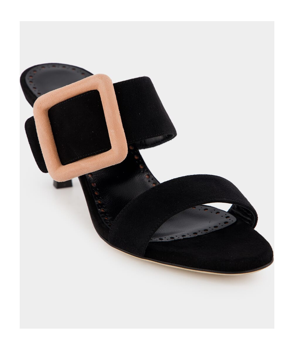 Shop Manolo Blahnik Buckle Detailed Open Toe Mules In Black