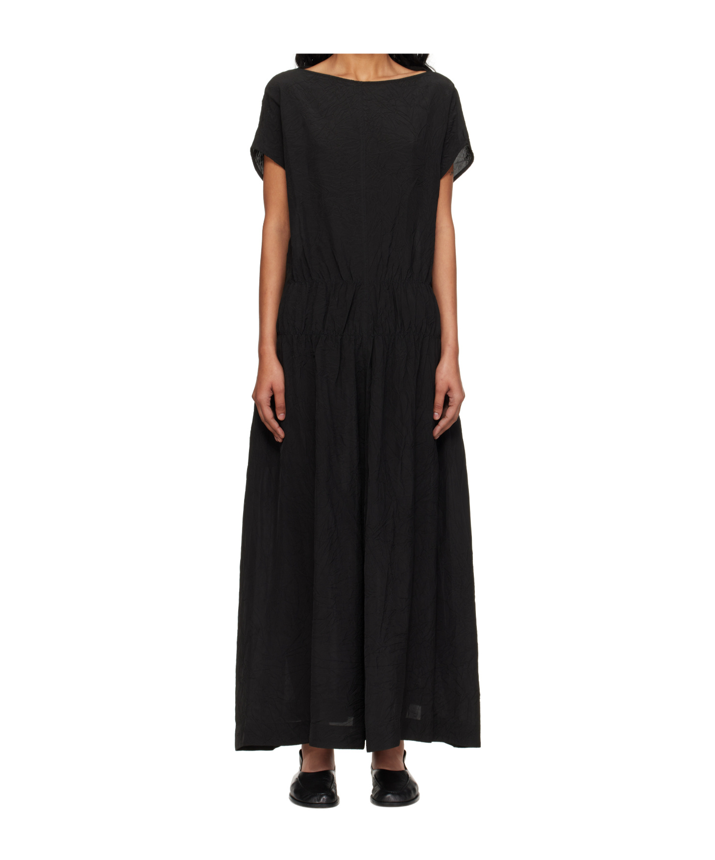 Studio Nicholson Kaplan Pleated Crepe Maxi Dress In Black