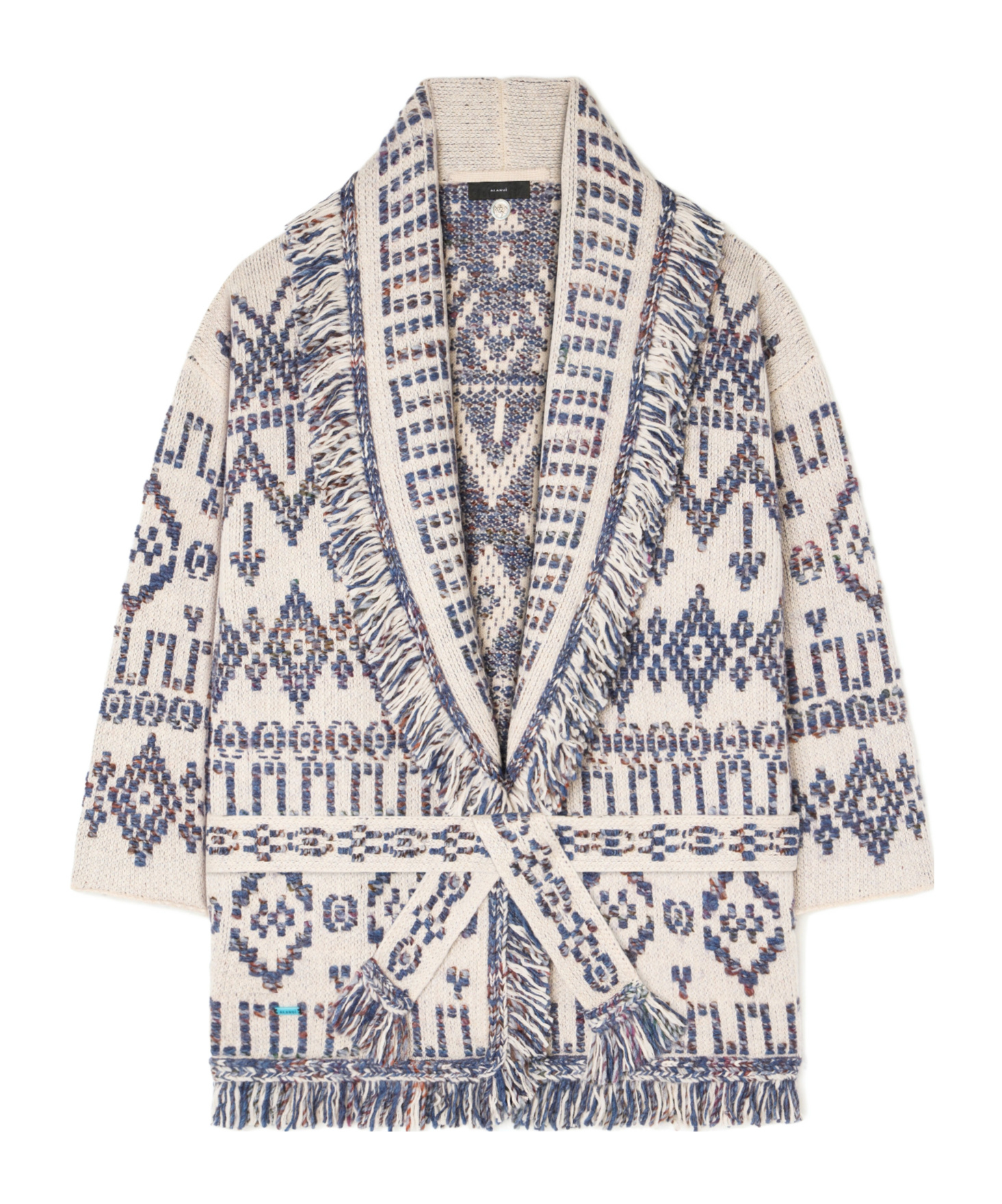 Alanui Wool Cardigan With Belted Waist And Fringe In Blue