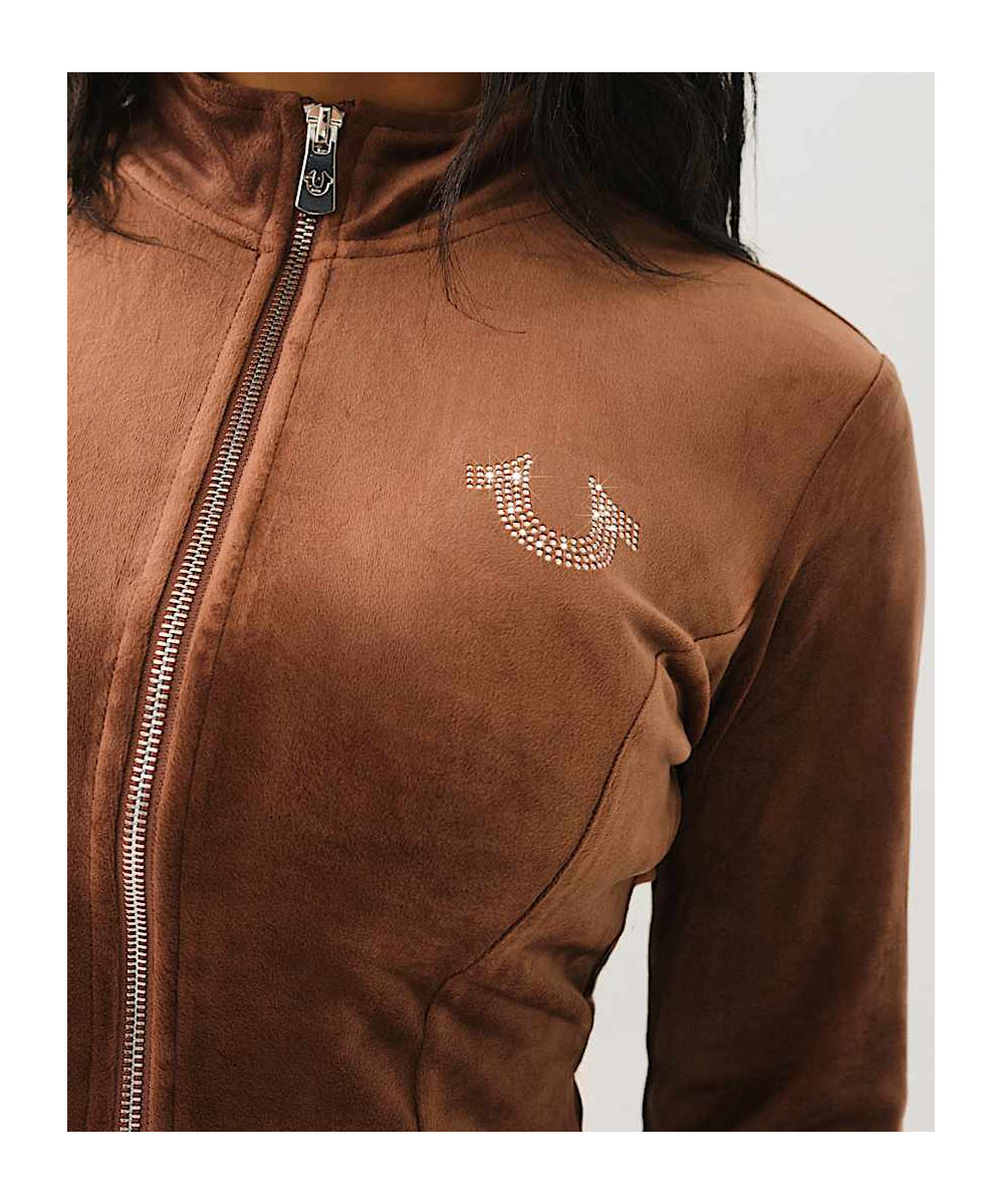 TRUE RELIGION CRYSTAL HORSESHOE VELOUR TRACK JACKET