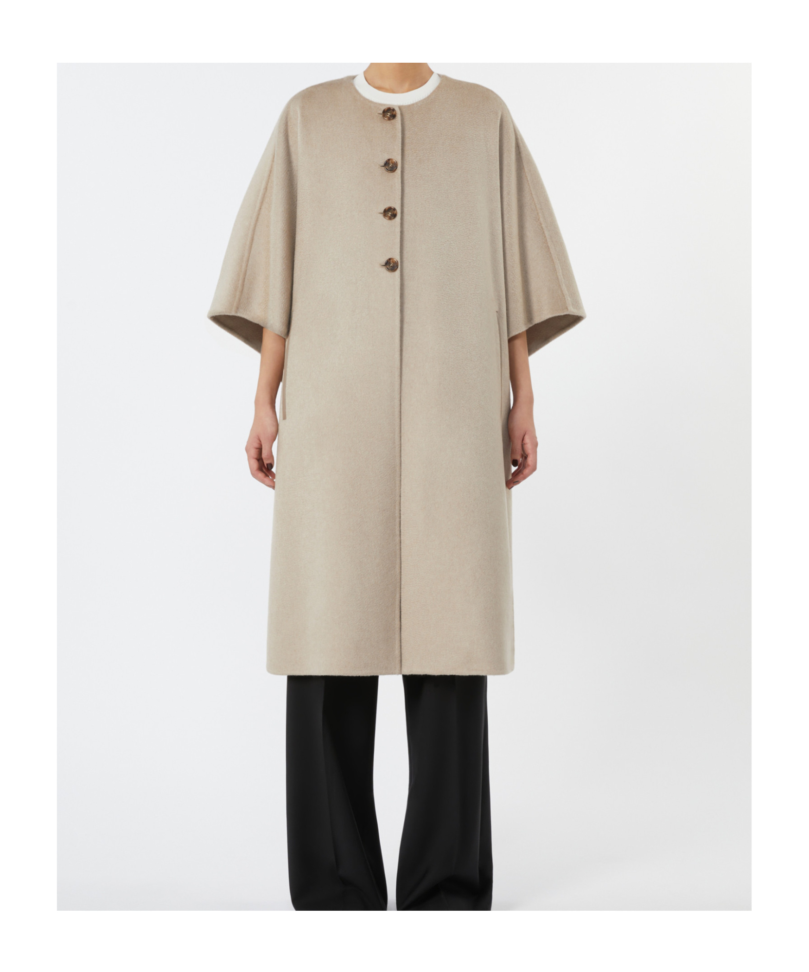 Max Mara Long Cape In Cashmere Drap In Neutral