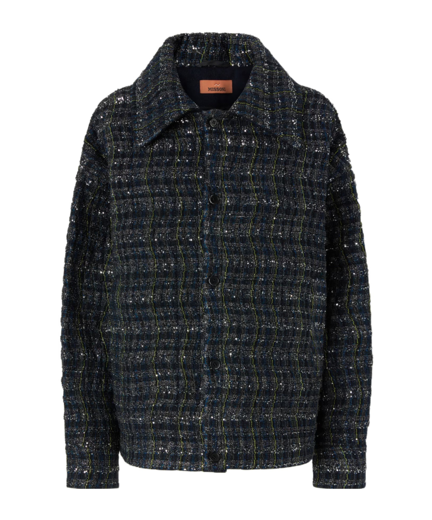 Missoni Textured Fabric Collared Long Sleeve Overshirt In Blue