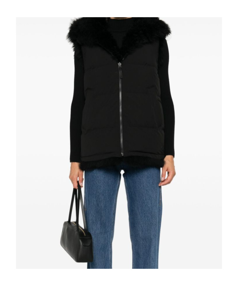 Yves Salomon Hooded Down Vest In Black