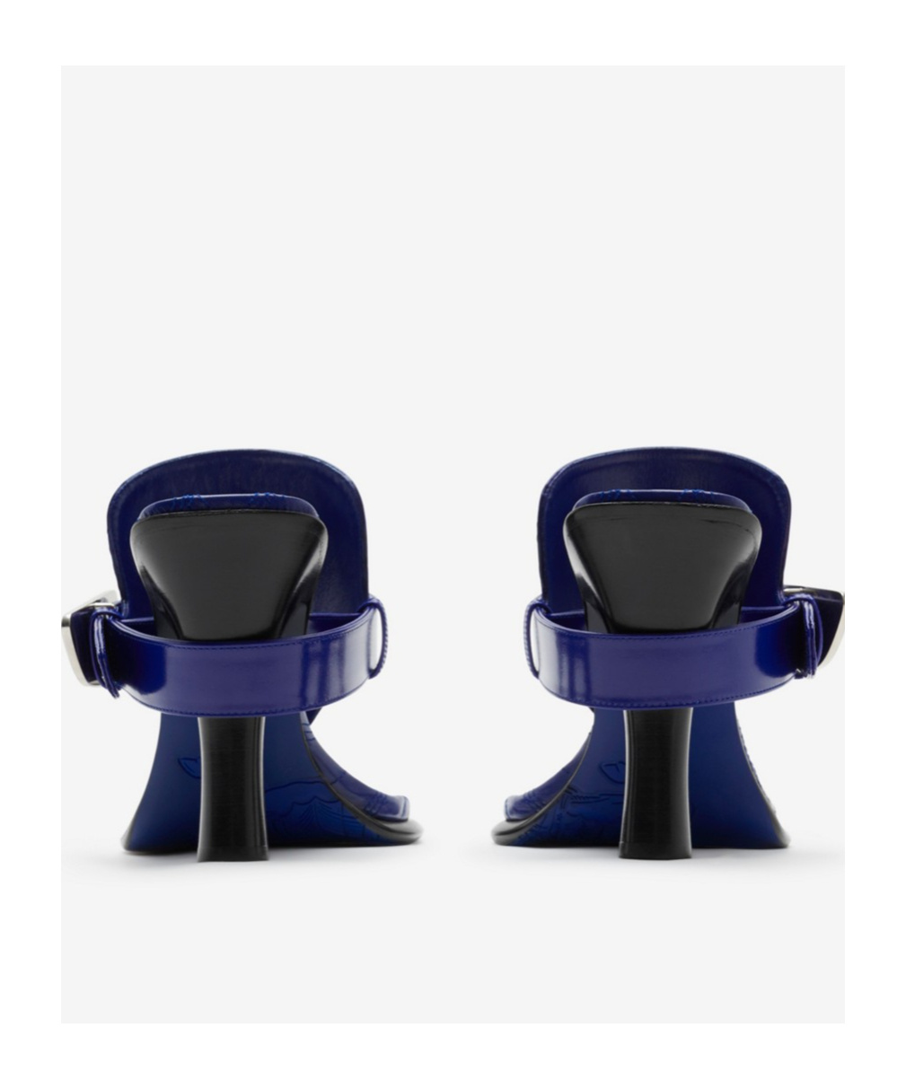 Burberry Leather Bay Heeled Sandals 105 In Blue