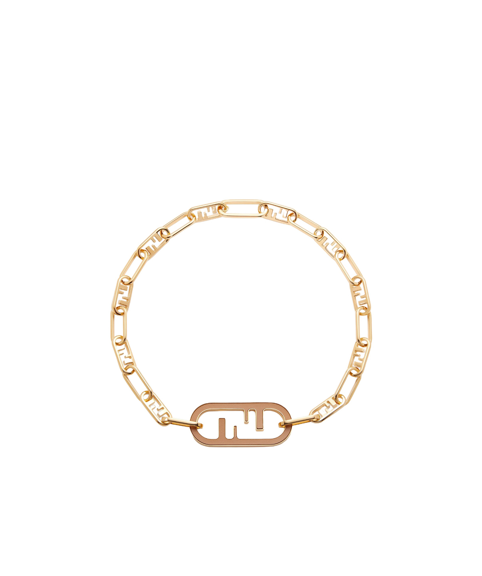 Fendi Gold-coloured Metal And Beige Leather Choker In Yellow