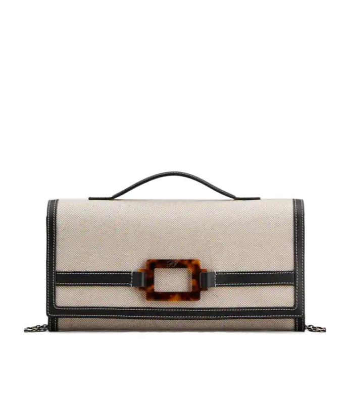 Roger Vivier Belle Vivier Clutch In Canvas In Brown