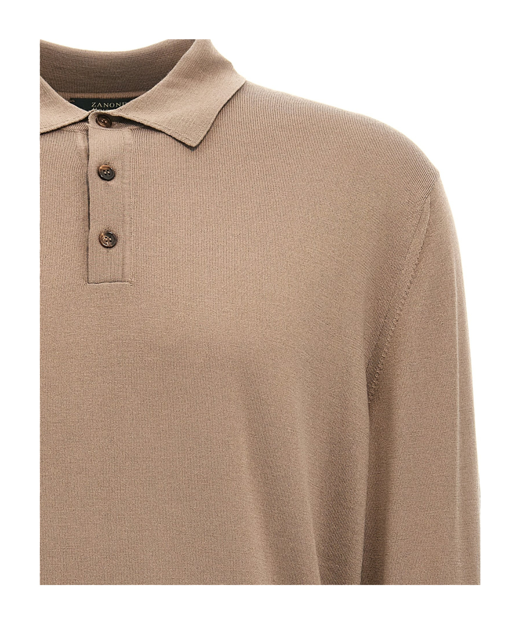 Zanone Wool Knit Polo Shirt With Classic Collar And Cuffed Sleeves In Brown
