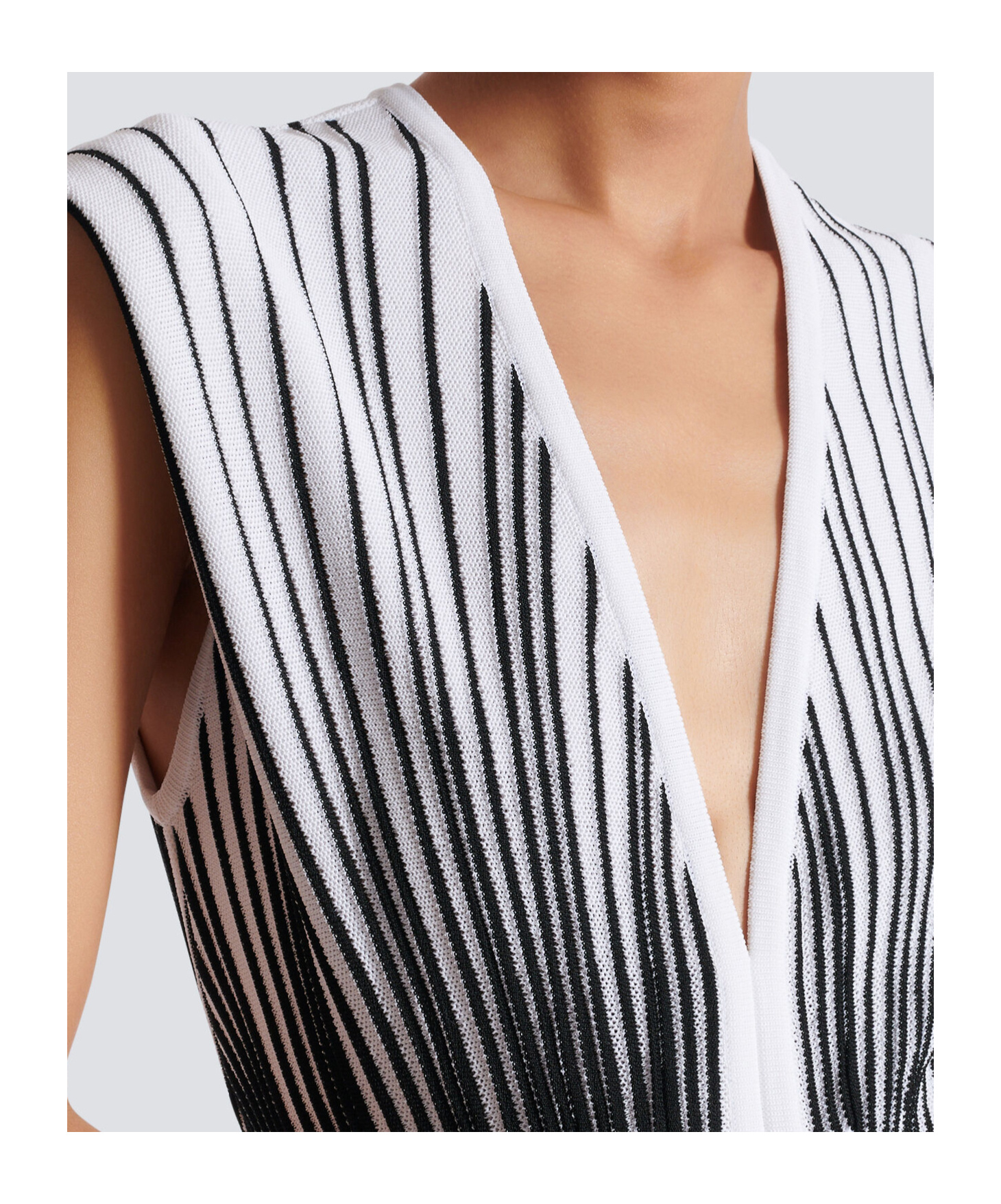 Shop Balmain Two-tone Flared Knit Dress In White