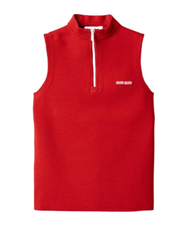 Miu Miu Wool Half-zipper Sweater In Red