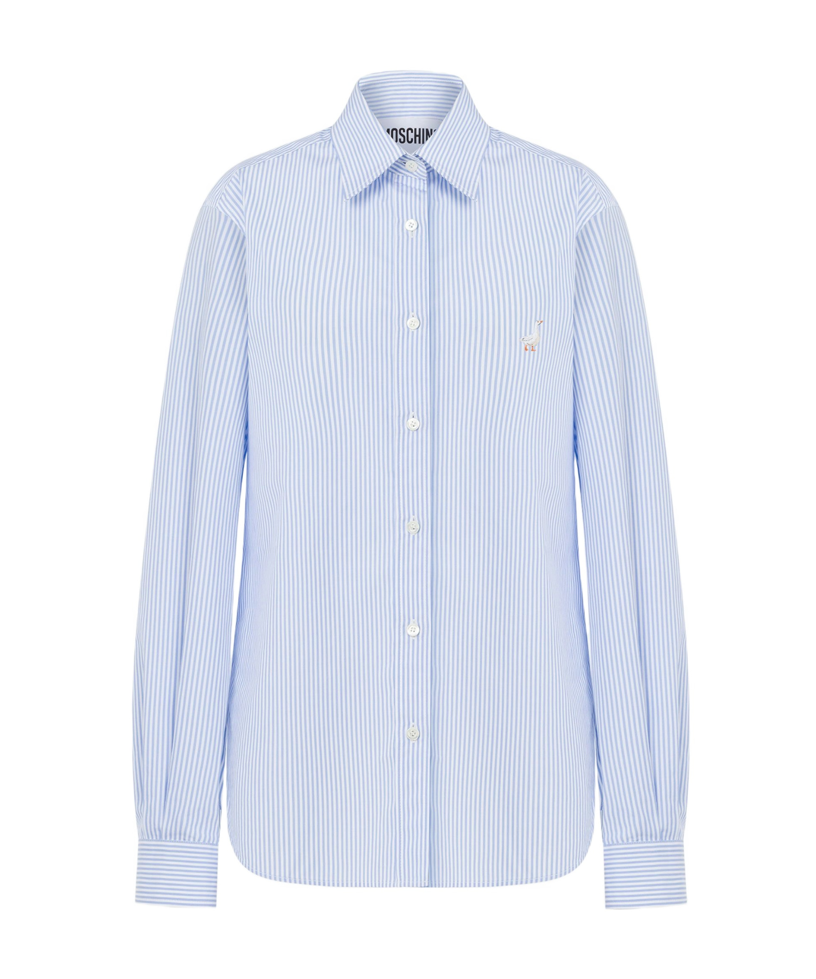 Moschino Striped Poplin Shirt Goose Embroidery In Blue
