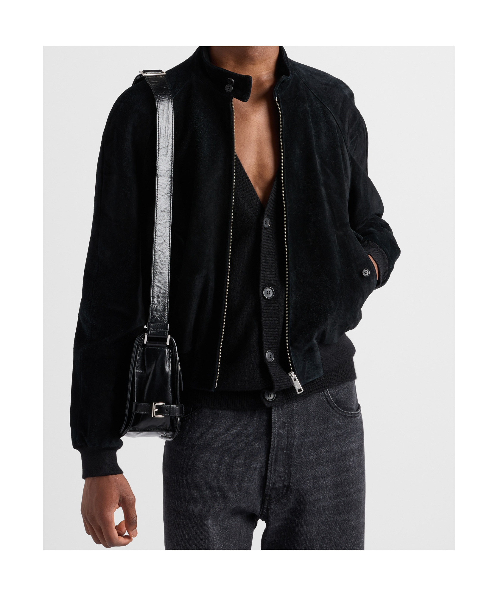 Prada Long-sleeved Leather Jacket In Black