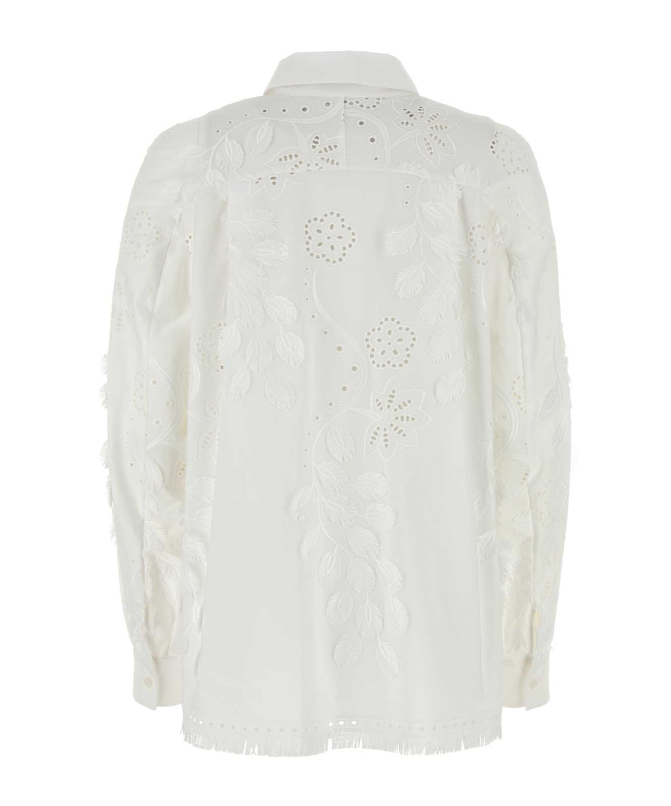 Alberta Ferretti Cut-out And Embroidery Detailed Shirt In Cotton Blend In White