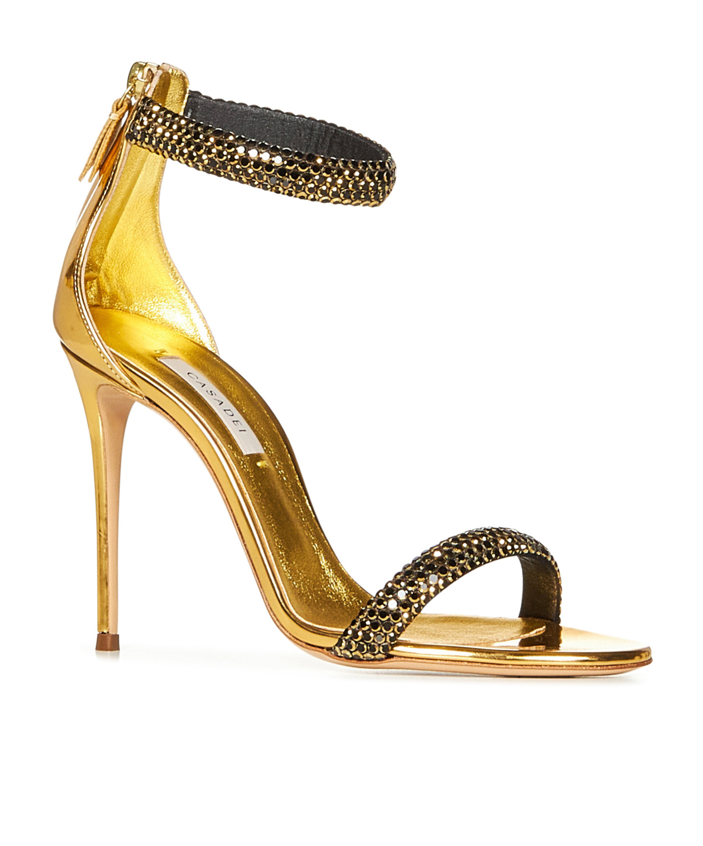 Casadei Stiletto Heel Sandals With Crystal Bands In Gold