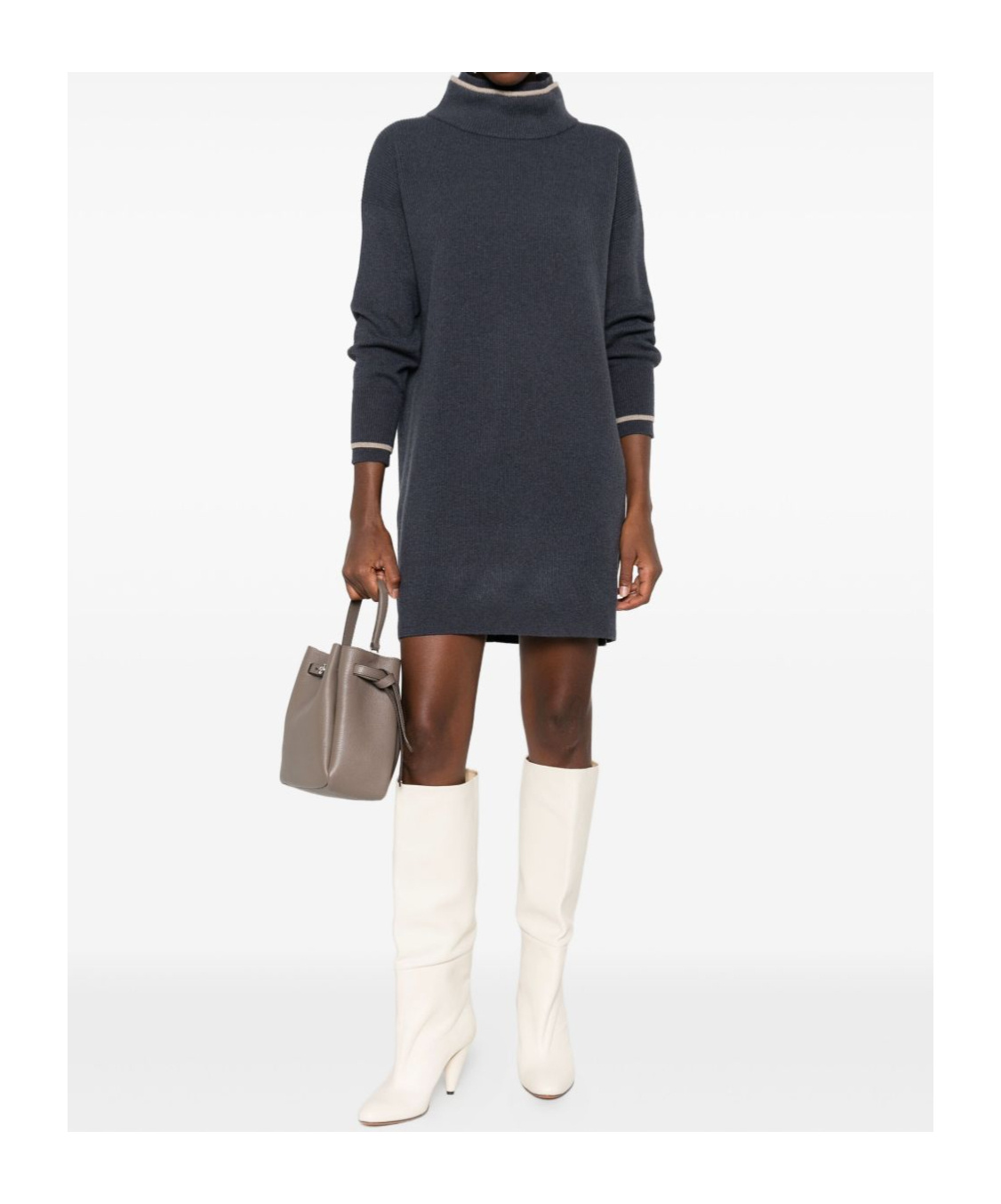 Brunello Cucinelli Ribbed High-neck Mini Dress In Blue